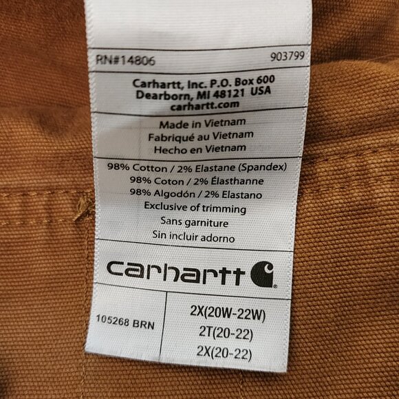 Carhartt Rugged Flex Relaxed Fit Canvas Brown Overall Shortall 2XL Hard Work - Picture 14 of 15